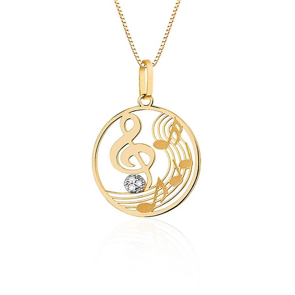 Pingente Clave de Sol com Diamantes em Ouro Amarelo